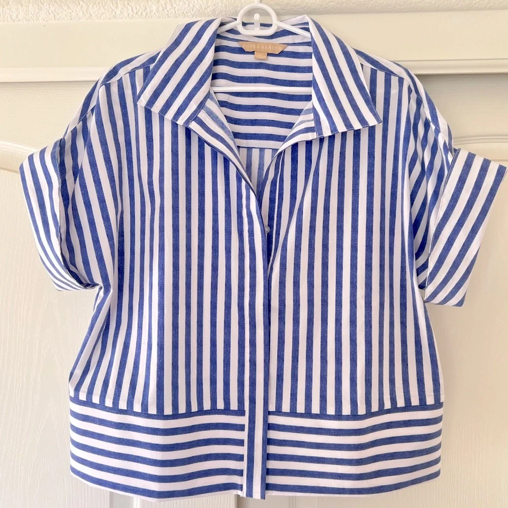 Hopes & Harlow White/Blue Stripe French-Cuff Button Down - Picture 4 of 8
